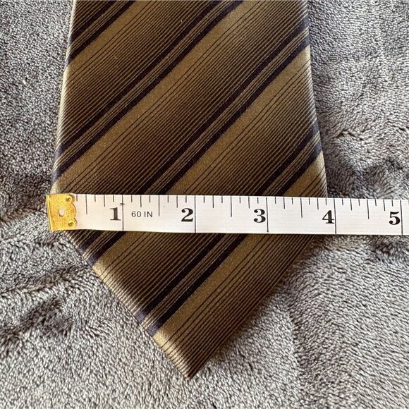 Brioni Mens Striped Silk Tie Tan Navy Hand Made in Italy Career Office Business - Picture 7 of 7
